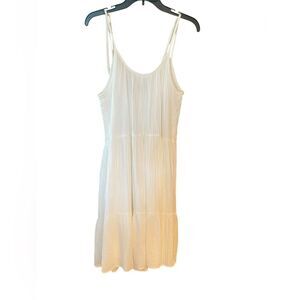 T&T Sz XL Flowy Cotton Bright White Boho Beach Skinny Tie Cotton Layered Dress